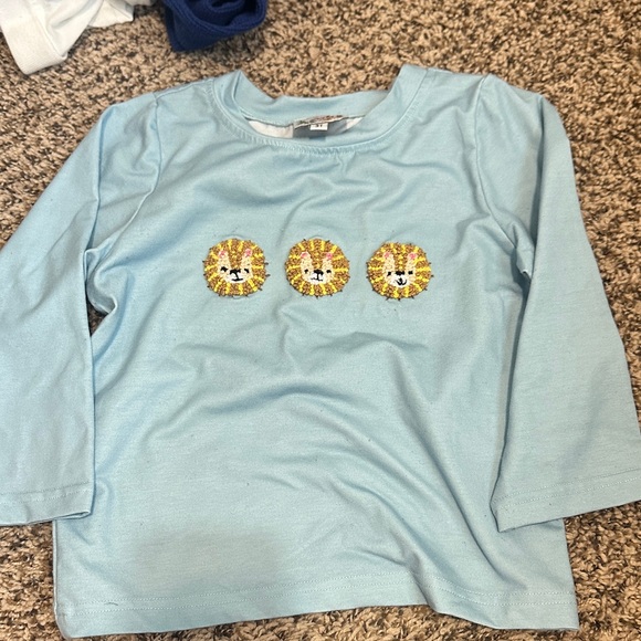 Charming Light Blue Kids Long Sleeve Tee with Lion Design - Picture 1 of 1